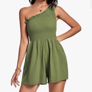 Green Tube Top One Shoulder Jumpsuit Romper